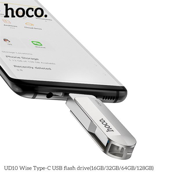 USB 3.0 OTG Hoco UD10 32GB / 64GB cổng TypeC và USB 3.0 - Vỏ kim loại cực đẹp (Bạc) - Hãng phân phối