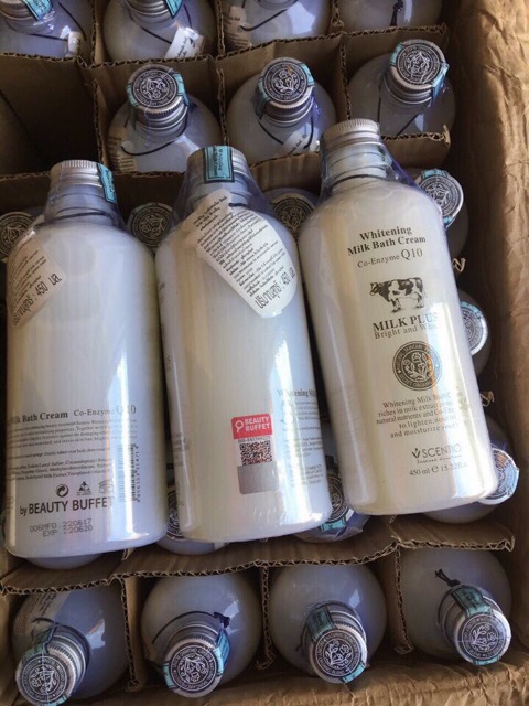 Sữa Tắm Bò Dưỡng Trắng Da BEAUTY BUFFET Scentio Milk Plus Whitening Q10 Bath Cream 450ml - Thái Lan
