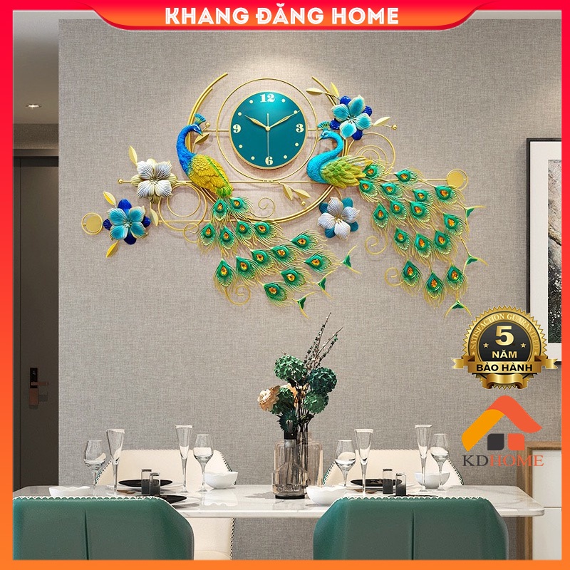 Đồng Hồ Treo Tường Trang Trí Hai Con Chim Công Khổng Tước KD2928, đồng hồ kim trôi, sơn tĩnh điện 3 lớp không gỉ