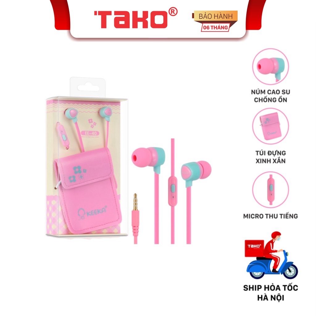 Tai nghe nhét tai chống ồn có dây tích hợp micro teen KEEKA EE 40. Chính hãng, BH 6 tháng