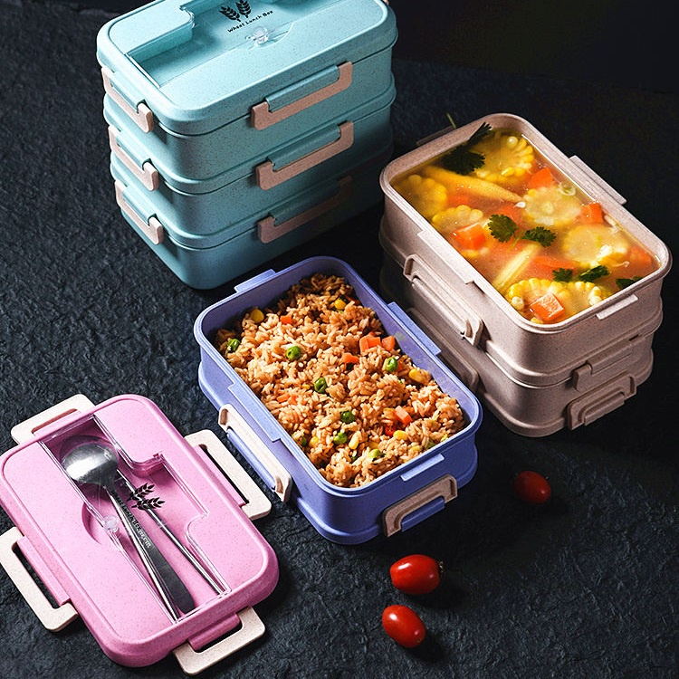 Hộp đựng cơm lúa mạch kèm đũa thìa inox kèm túi giữ nhiệt hình cá