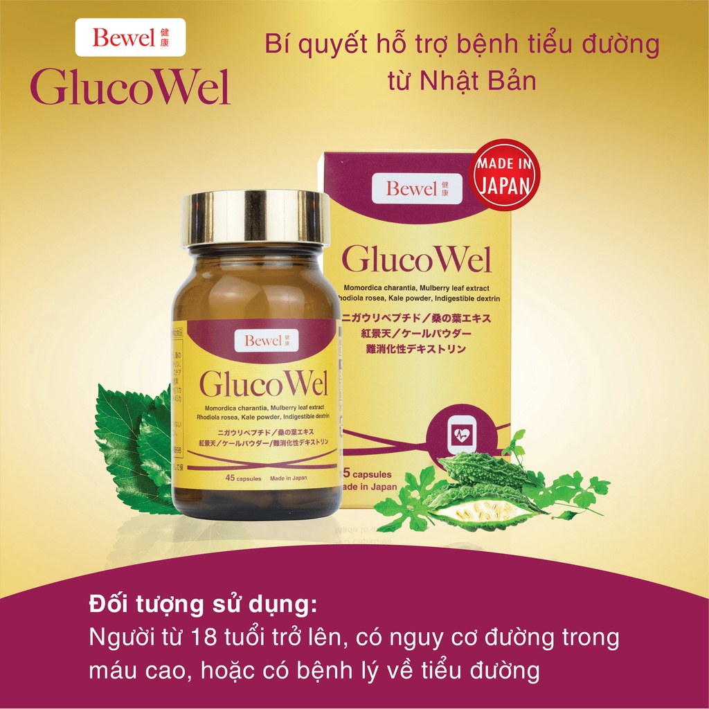 Viên Uống Tiểu Đường Bewel GlucoWel Giúp Hỗ Trợ Bệnh Lý Tiểu Đường, Kiểm Soát Lượng Đường Trong Máu (Hộp 45 Viên)