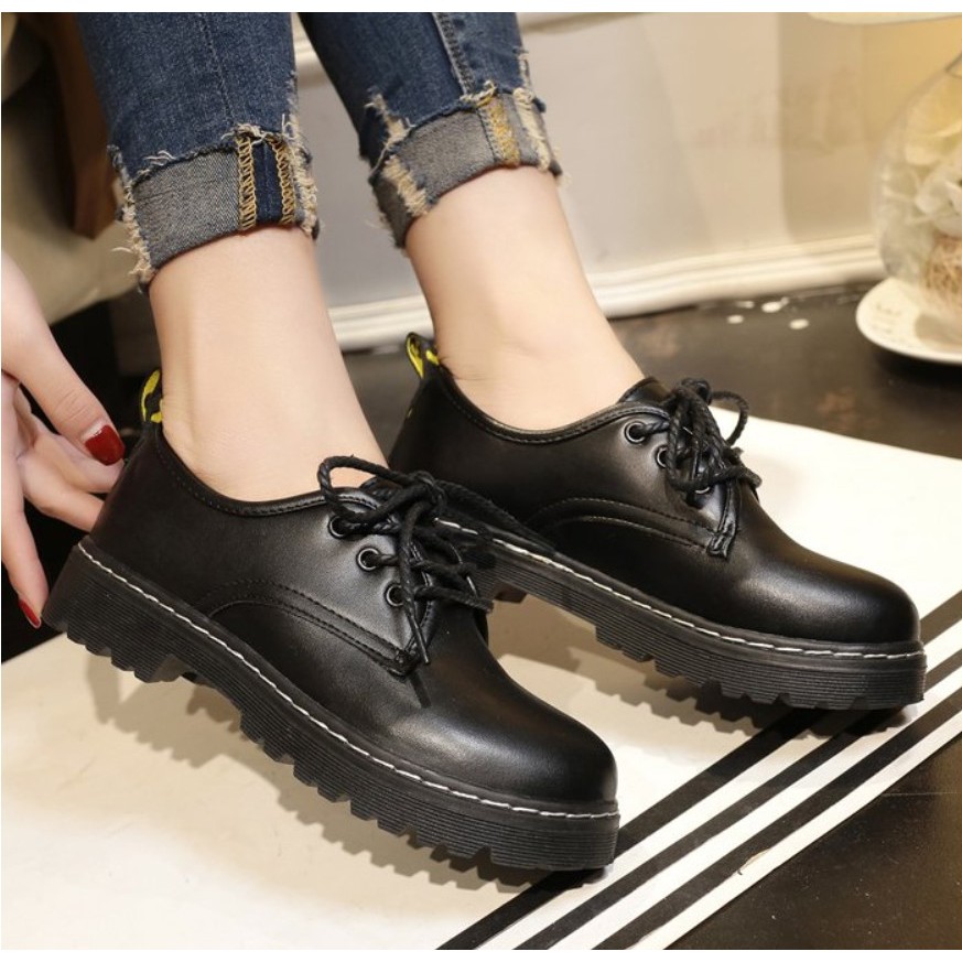Giày oxford nữ da PU trơn đế răng cưa kiểu dáng ulzzang Giày nữ  học sinh hàn quốc