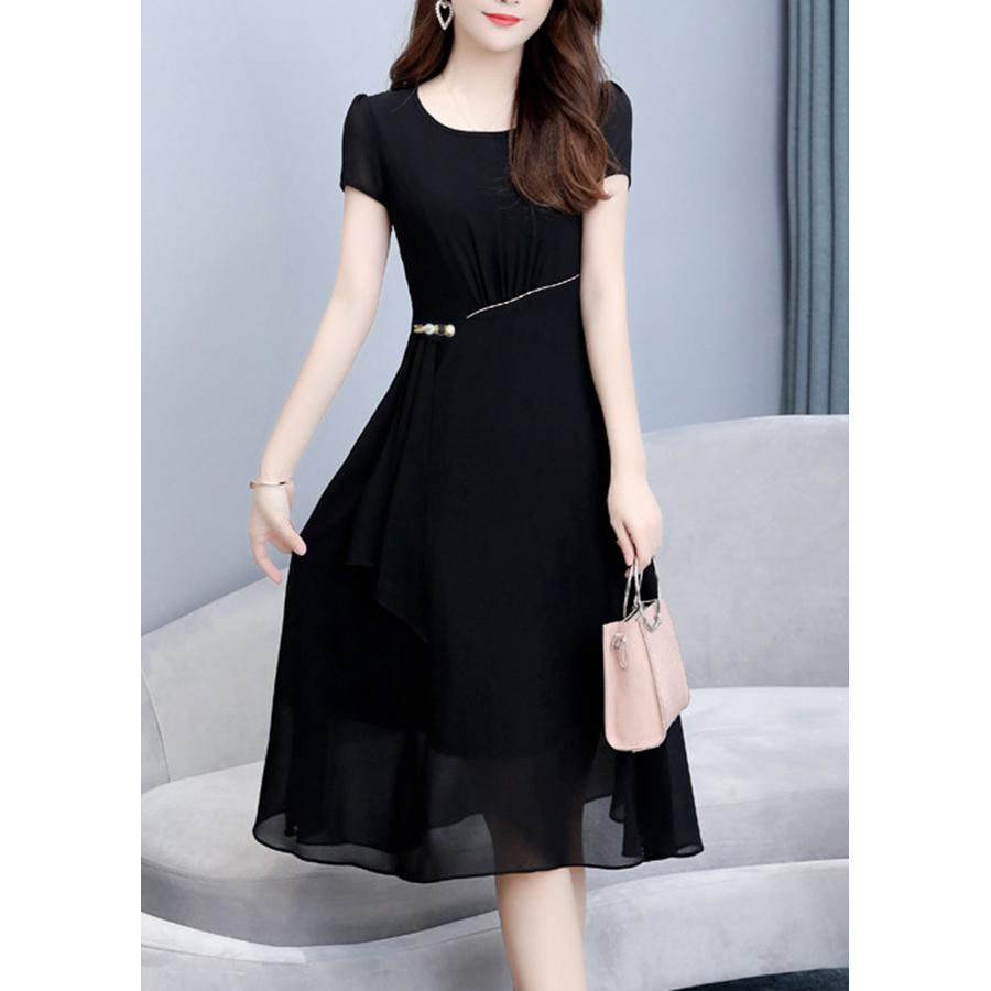 GOTI - Đầm Xòe Dự Tiệc Cao Cấp Vải Voan Tay Lỡ Đính Phụ Kiện Eo 3191