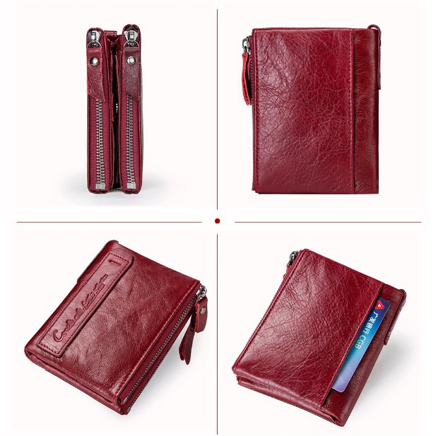 2022 Contac N0029 - Bảo Hành 2 Năm - Bóp Ví Đứng Nam Bỏ Túi Da Ngựa Điên Men Wallet Genuine Bò - Nam Nữ