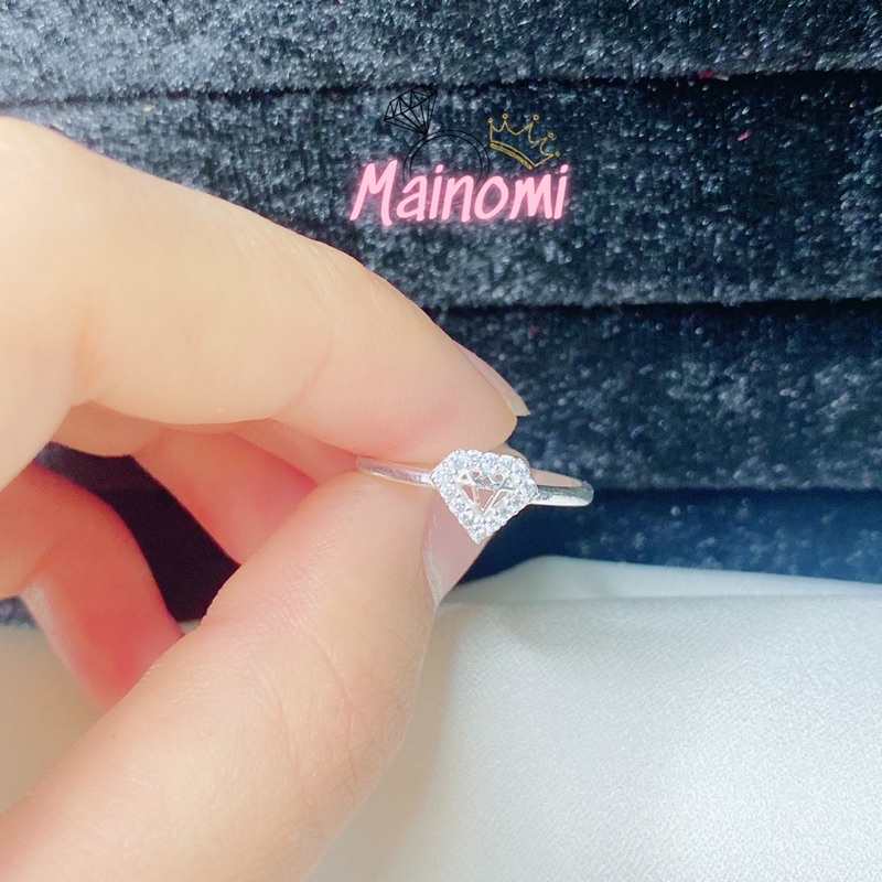 Nhẫn nữ bạc ta hình kim cương đính đá xinh xắn Mainomi Shop Bạc Xinh