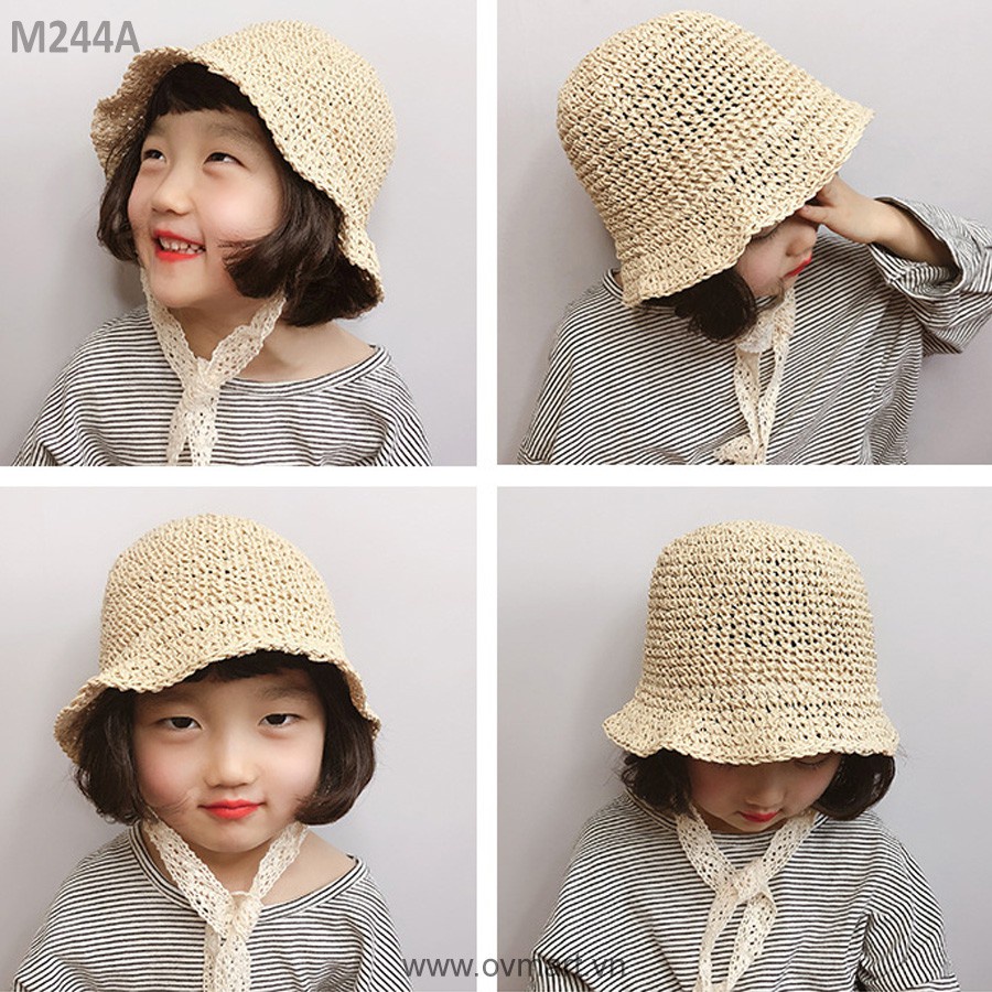 Mũ cói, nón cói hottrend mẫu mới nhất mùa đi biển năm nay, mũ chống nắng có dây buộc cho bé