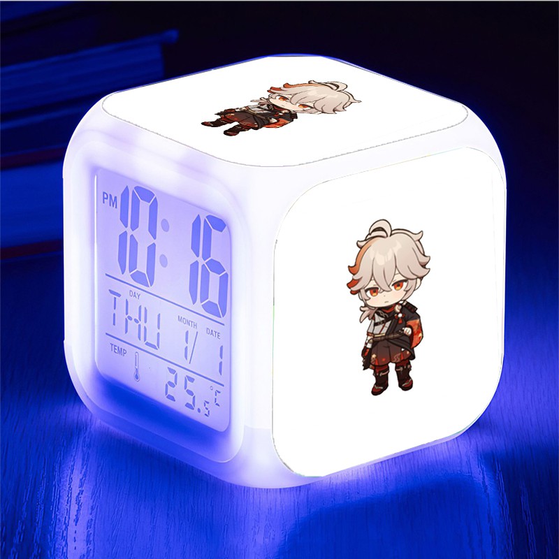 Đồng hồ báo thức để bàn in hình nhân vật KAZUHA Genshin Impact game chibi anime đèn LED đổi màu