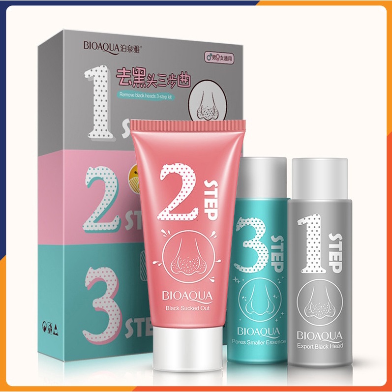 Combo lột mụn đầu đen 3 bước BIOAQUA sạch mụn đầu đen, dưỡng ẩm, trắng da, thu nhỏ lỗ chân lông, kiểm soát dầu SPU117