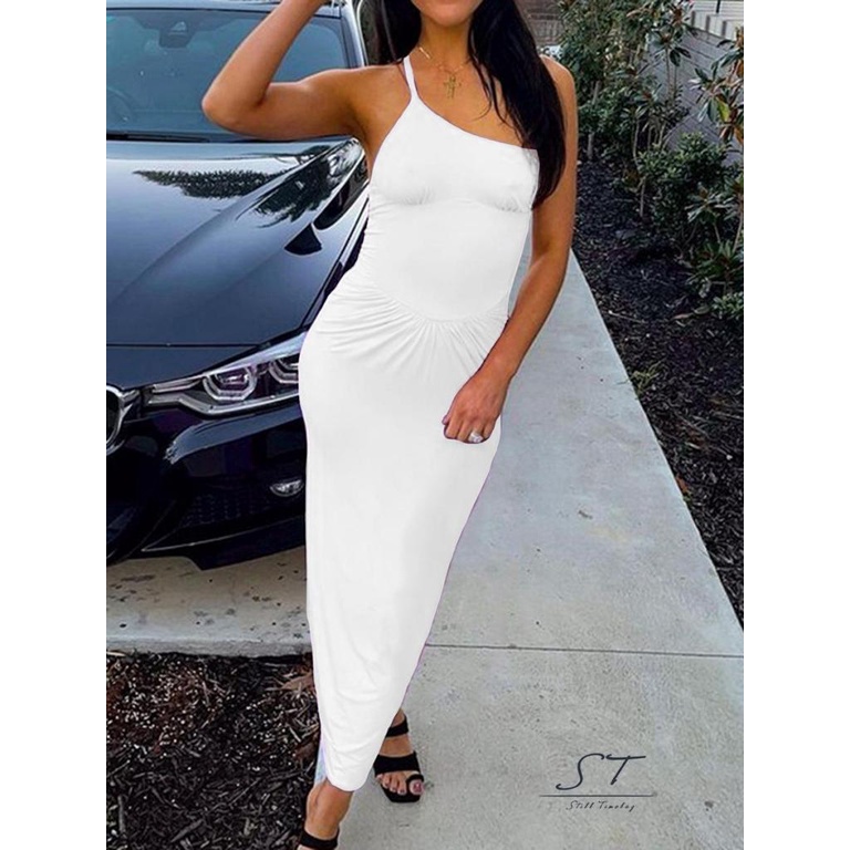 Đầm Hai Dây Dáng Ôm Dài Hở Lưng Màu Trơn Thời Trang CY03 Cho Nữ