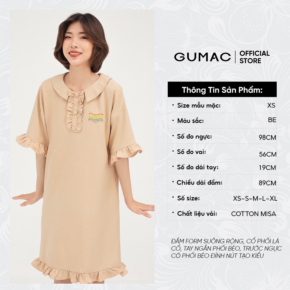 [Mã WABRGULUV giảm tới 100K đơn 249K] Đầm suông nữ tay bèo GUMAC phong cách năng động, hàn quốc màu be DB437 | BigBuy360 - bigbuy360.vn