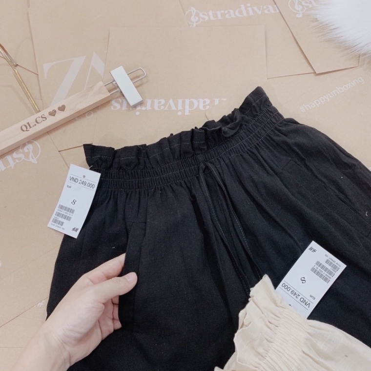 Quần đùi đũi nữ vải đũi xước cạp chun bèo có dây buộc dáng quần short nữ ống rộng_001 chất mát, phom đẹp, nội y xanh