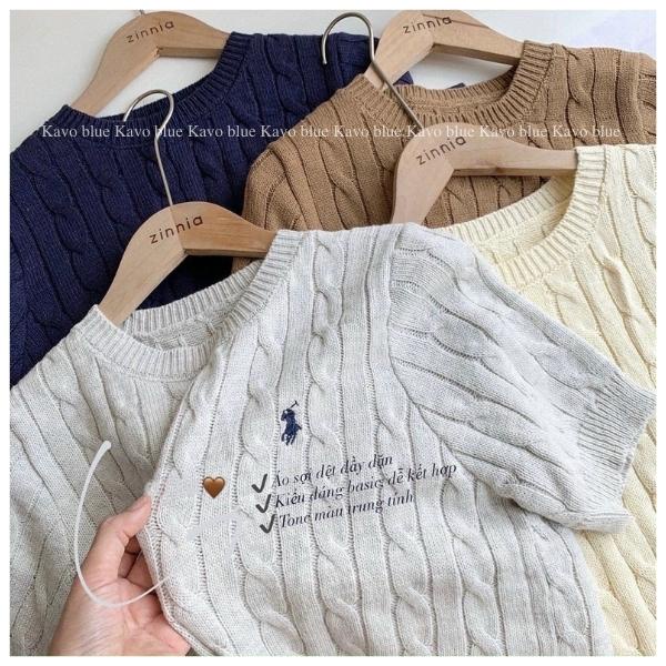 Áo Len Thừng Cộc Tay Thêu Ngựa Campo Studio Cotton Hàng Cao Cấp