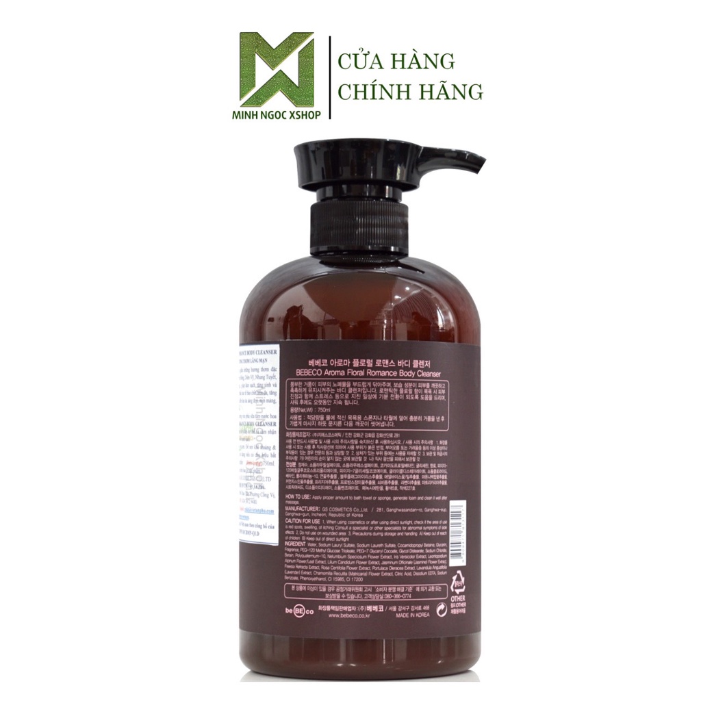 Sữa tắm nước hoa hương thơm lãng mạn BEBECO AROMA FLORAL ROMANCE BODY CLEANSER 750ml