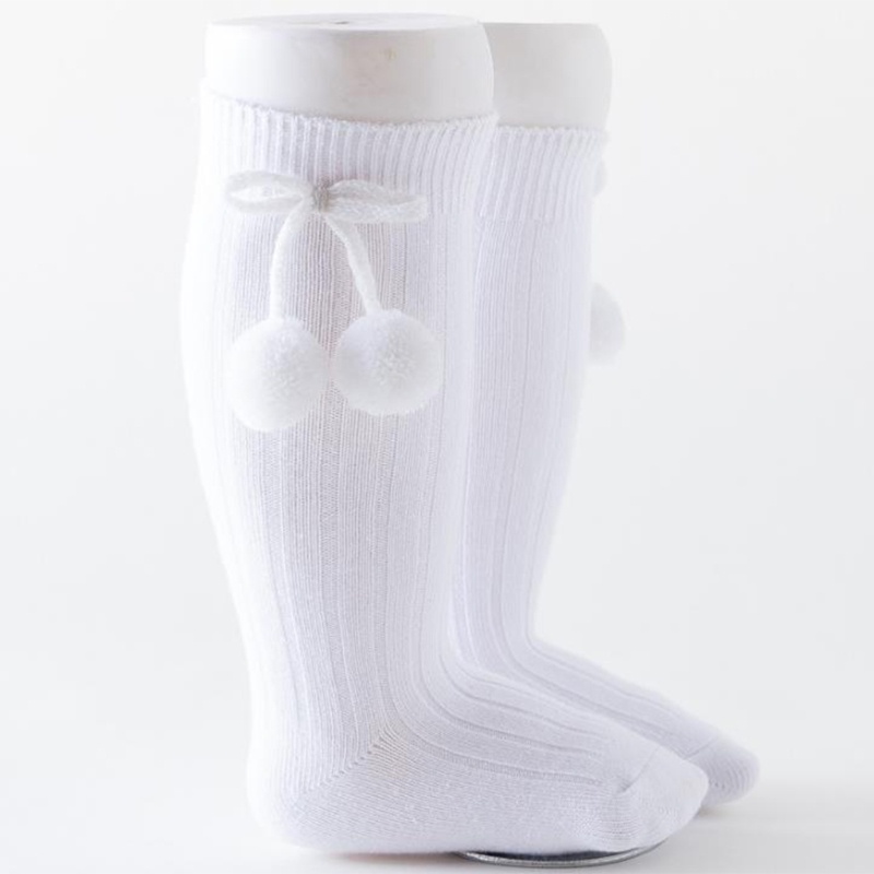 Vớ Cotton Dệt Kim Cao Qua Gối Màu Trơn Đính Nơ / Quả Cherry Dễ Thương Thời Trang Mùa Thu Cho Bé Gái Sơ Sinh