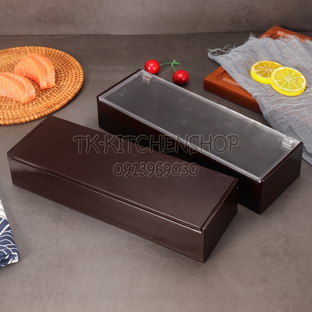 Hộp đựng thìa đũa phong cách Hàn Quốc / Nhật Bản, hộp nhựa abs màu nâu có nắp đậy giúp tránh bụi bẩn, và côn trùng