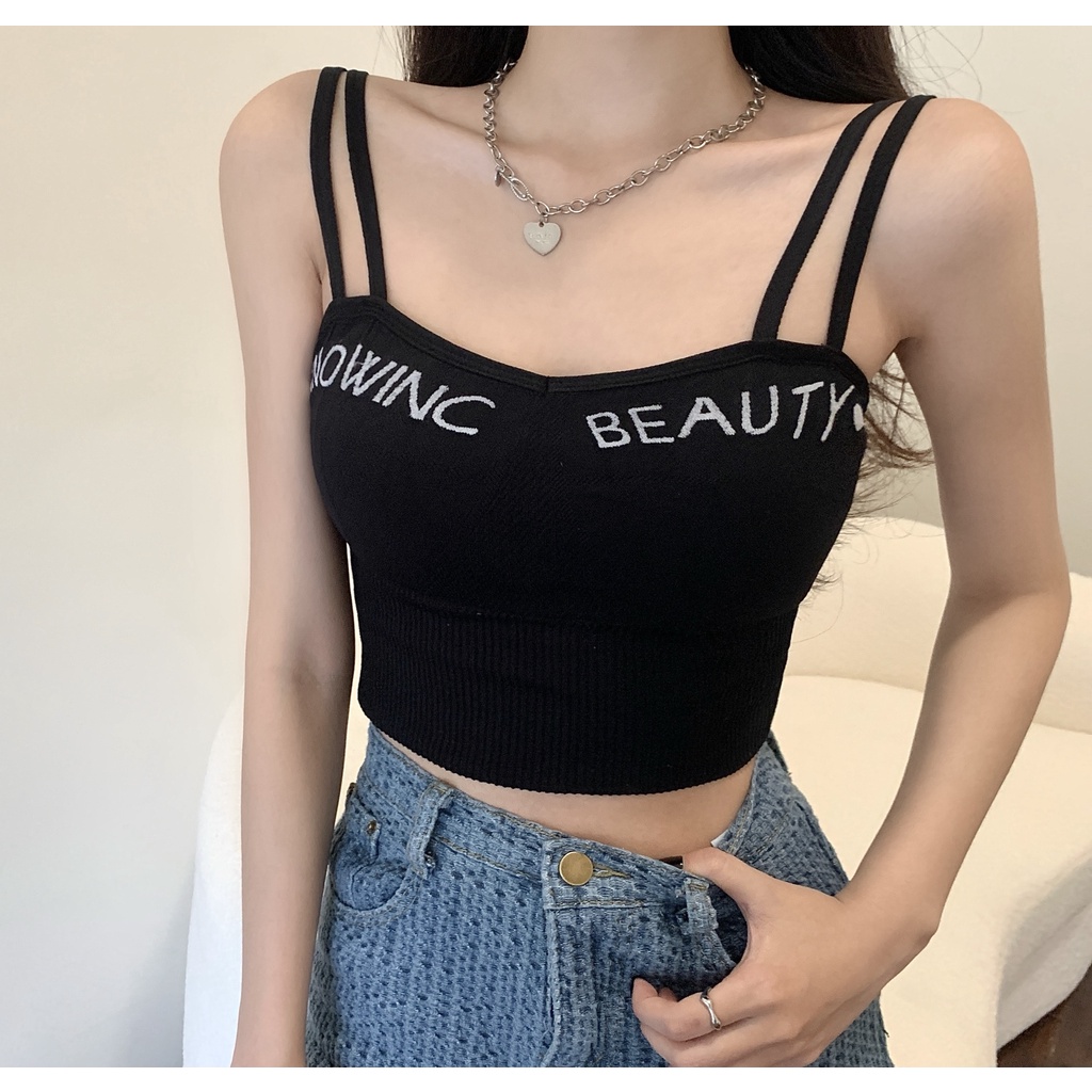 DUNEA Áo Hai Dây Không Lộ Đường May In Chữ Thời Trang Cho Nữ