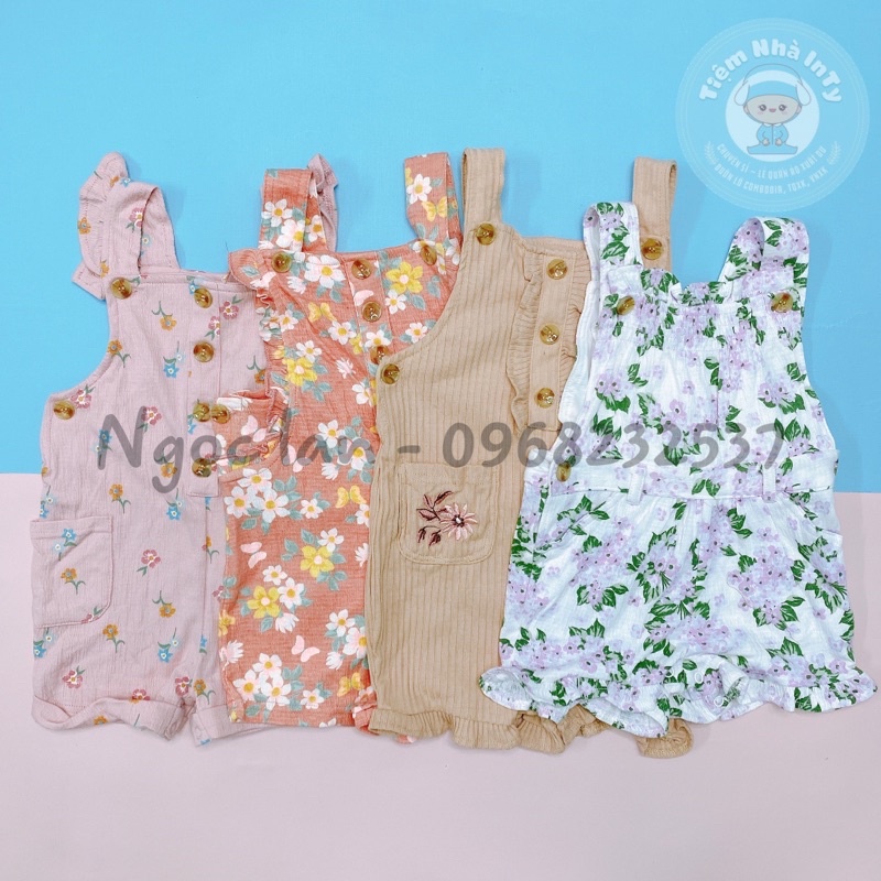 Quần yếm đùi vải cotton bé gái - hàng xuất dư-  Size 3M-4Year