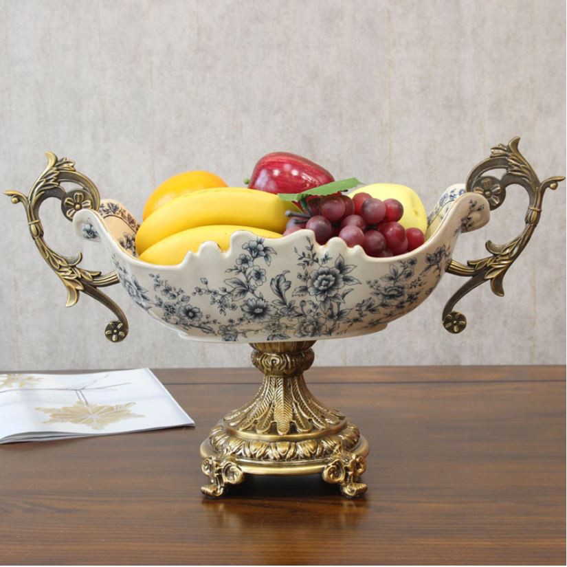 Đĩa quả men sứ rạn hoa nhí xanh mang phong cách tân cổ điển sang trọng CB30-DQ1