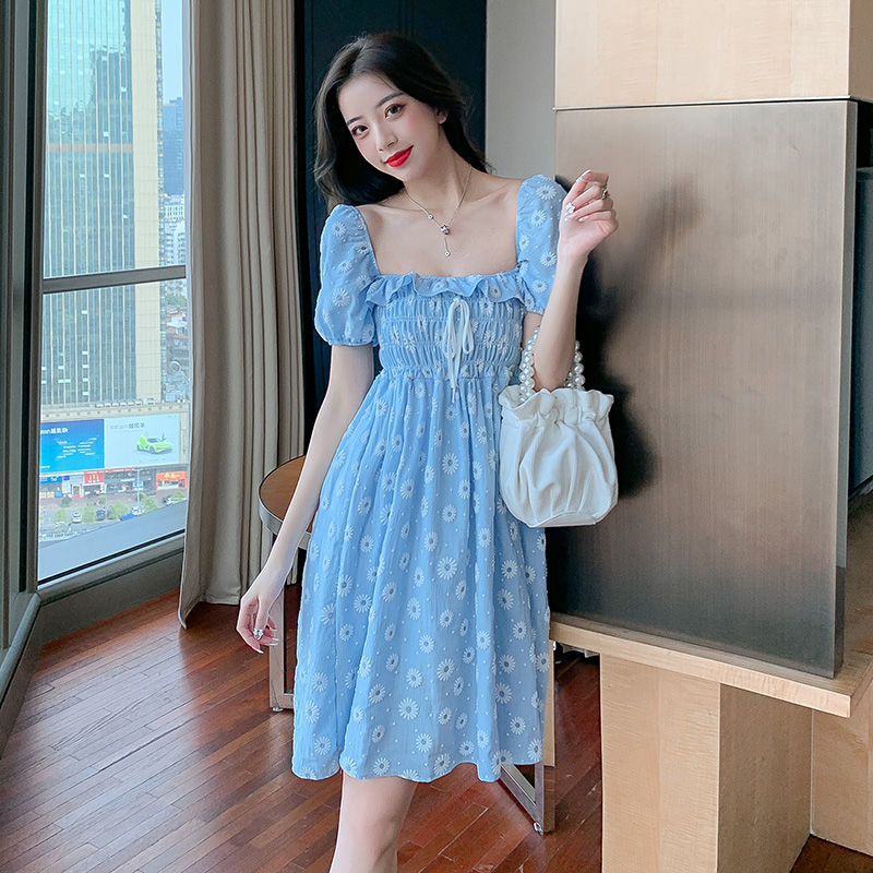 ⭐0412⭐Women dress   new style dress   French square neck puff sleeve dress