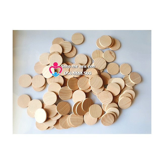 Set 100 miếng dot gỗ tròn tạo hình Montessori - Size 2,5cm loại dày