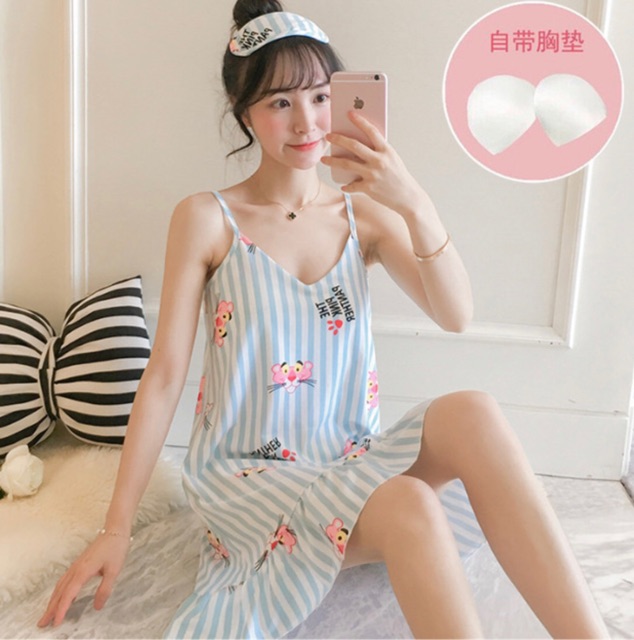 Váy ngủ mặc nhà kèm Bra và che mắt ngủ ( sẵn sll )