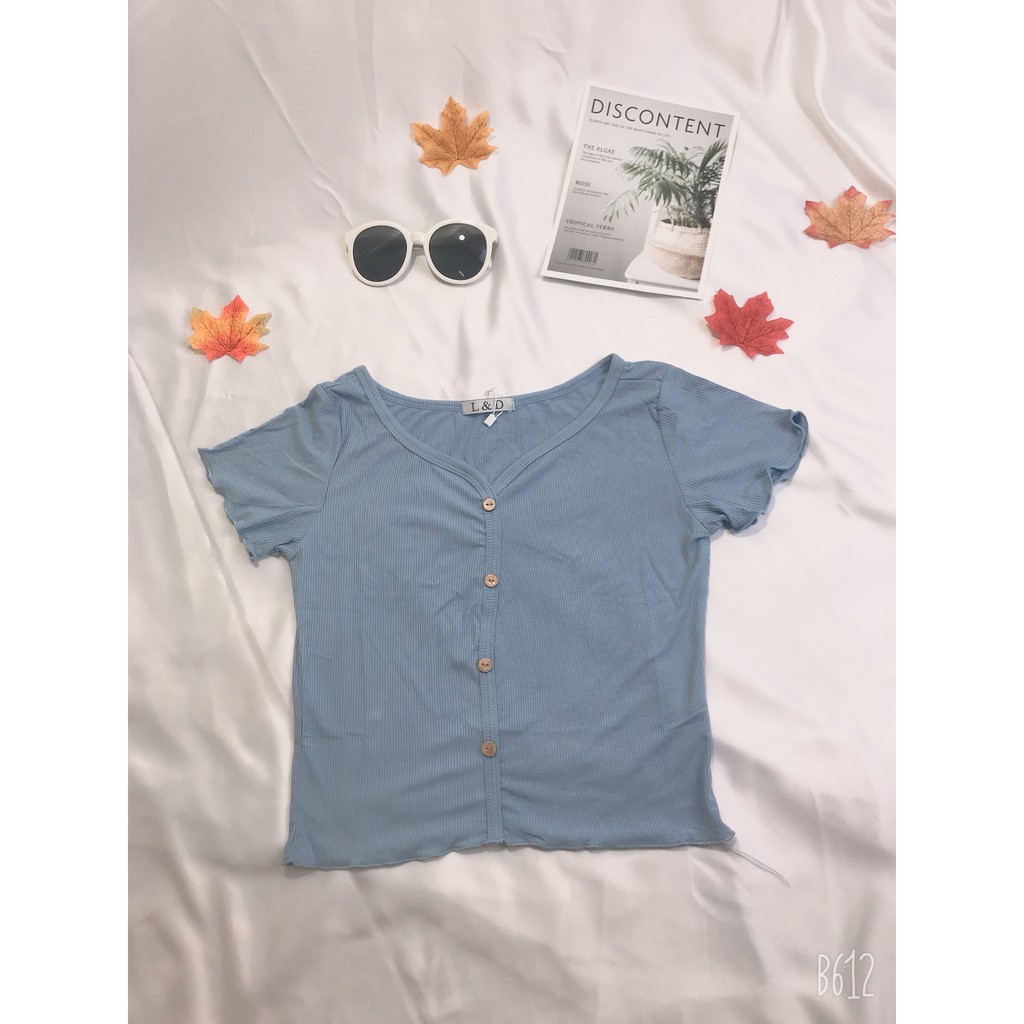 Áo len tăm nữ croptop, áo cộc cổ tim cách điệu đủ màu | BigBuy360 - bigbuy360.vn