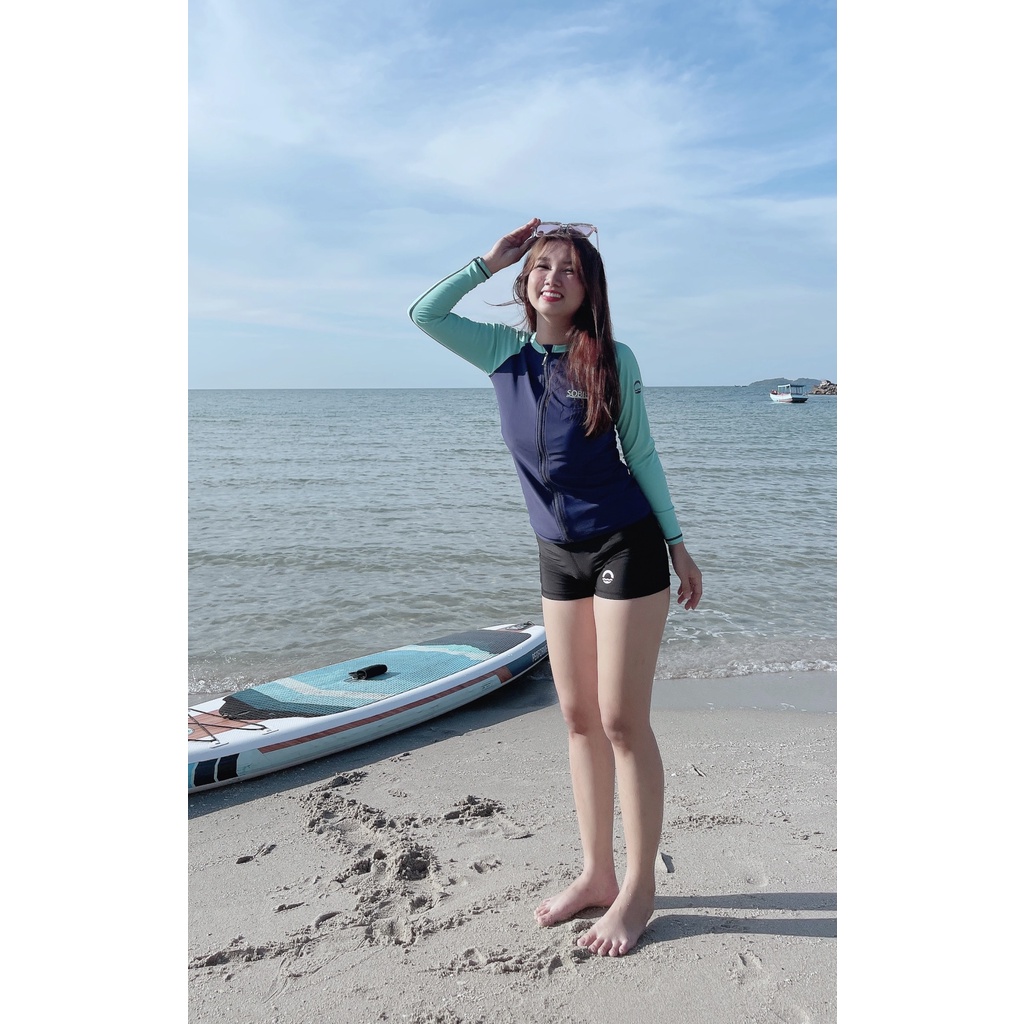 [Mã BMBAU50 giảm 7% tối đa 50K đơn 99K] Áo Bơi Nữ Tay Dài Zipper Green Mixed Top Sobie