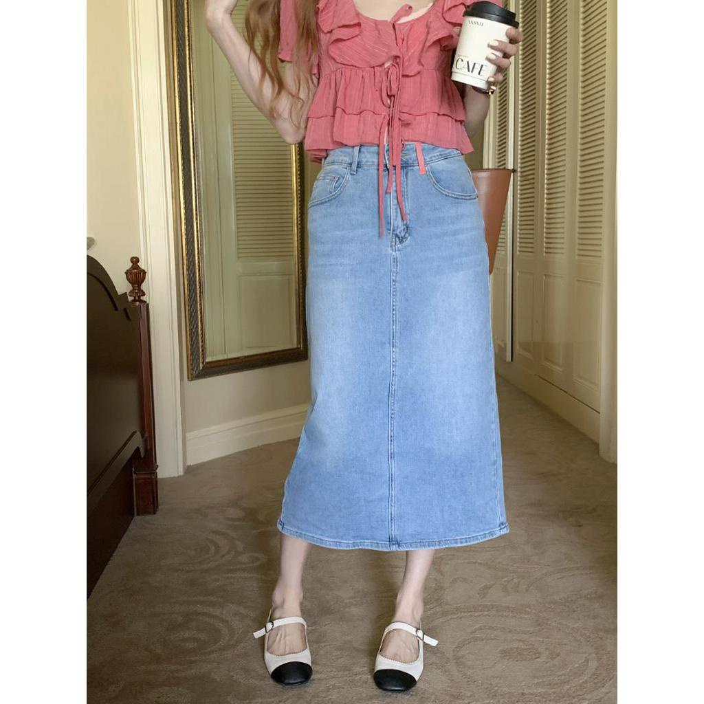 Chân Váy Denim Dáng Dài Thêu Họa Tiết Phong Cách Retro 63542