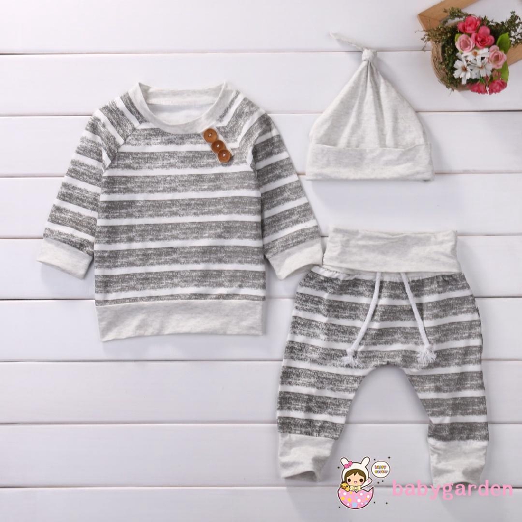 Bộ áo dài+quần dài kèm nón họa tiết sọc cho bé trai