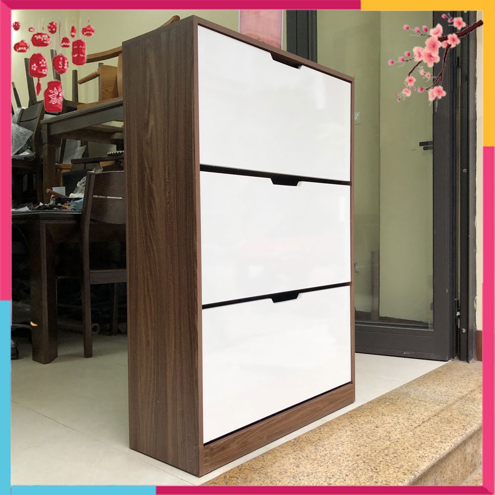 Tủ Đựng Giầy Thông Minh, Kệ Để Giầy Dép 3 Tầng Gỗ MDF Cao Cấp Kích Thước 80x30x110Cm