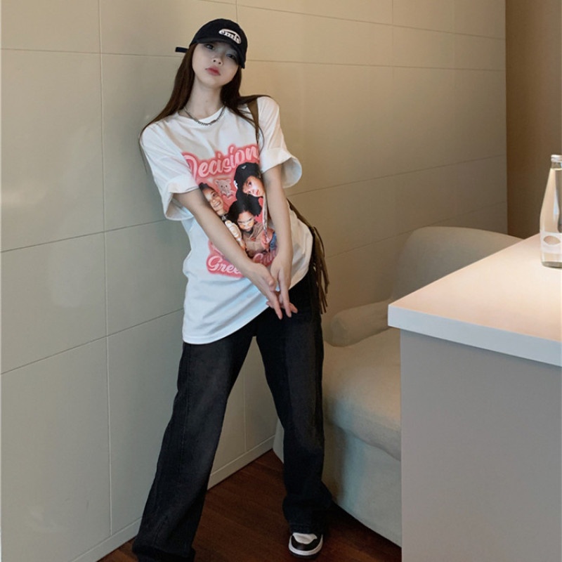 Áo Thun Cổ Tròn Ngắn Tay Dáng Rộng Thời Trang Mùa Hè Phong Cách Hiphop