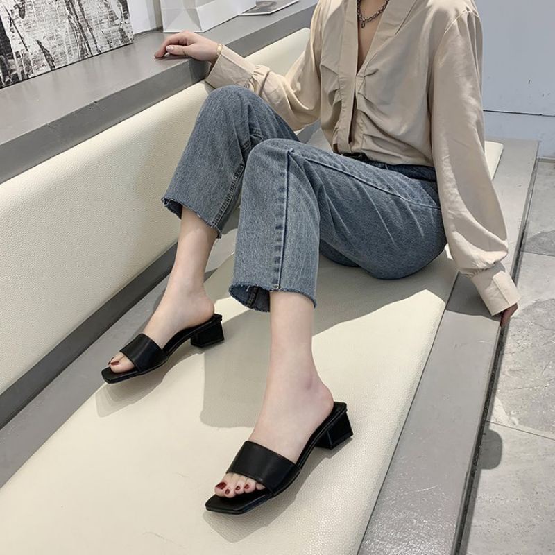 Dép Guốc Cao Gót Nữ Đế Vuông 3 Phân Trắng Đen Siêu Xinh - VINA STORE - MÃ SD25