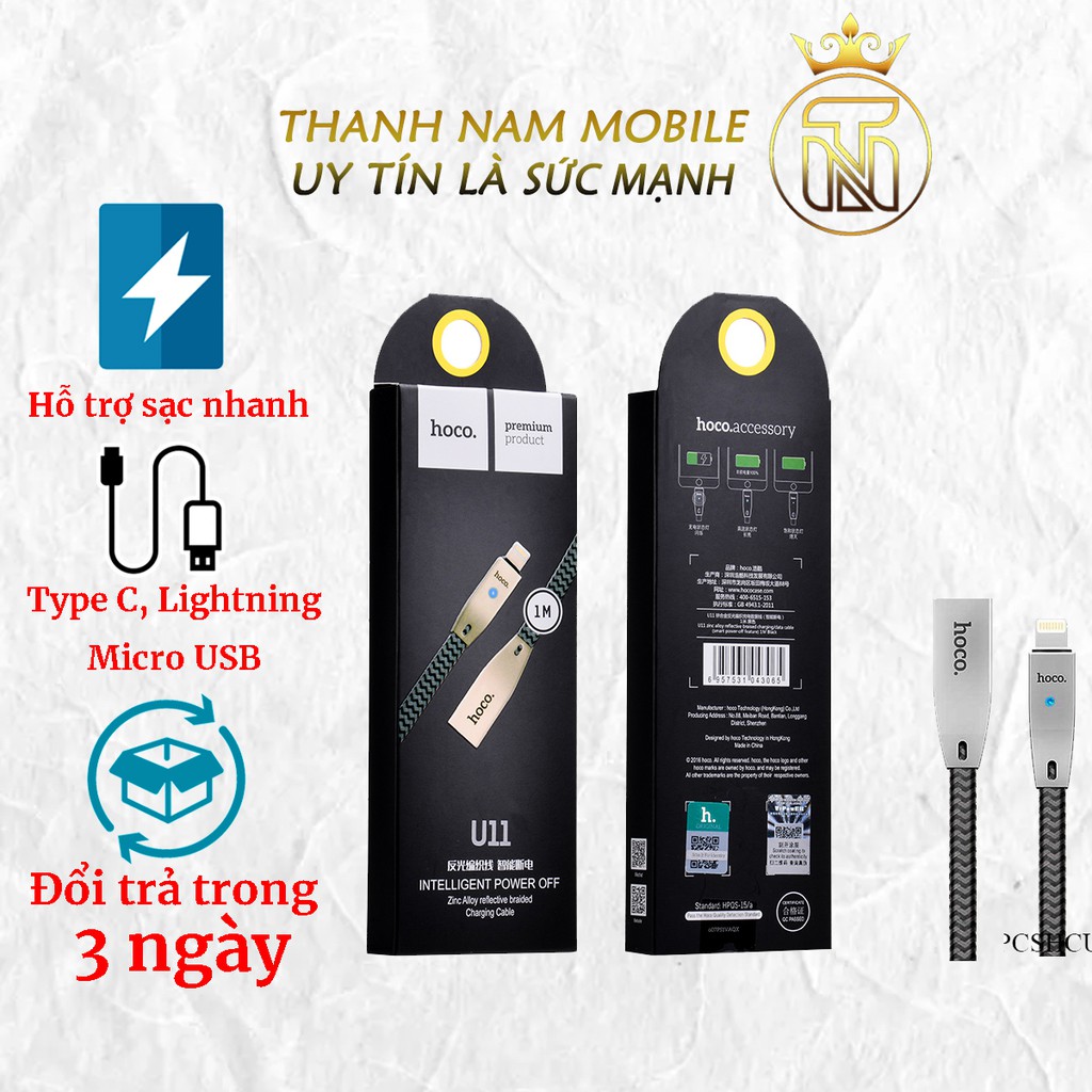 Dây sạc nhanh Hoco U11 Lightning, dây cáp sạc tự ngắt khi pin đầy Hoco U11 cho Iphone