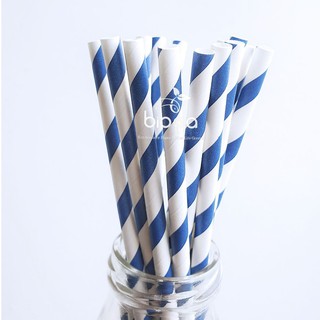 300 ống hút giấy phi 6 kẻ xanh dương (Gói 100 ống) | Ống hút giấy sử dụng cho trà, cà phê, nước trái cây | Hàng Việt Nam