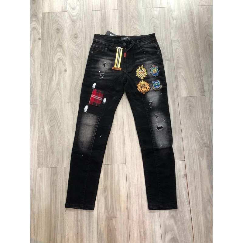 Quần bò logo huy hiệu, khoá lệch, quần bò dsq hai khoá, quần bò nam cao cấp hàng bán shop | BigBuy360 - bigbuy360.vn