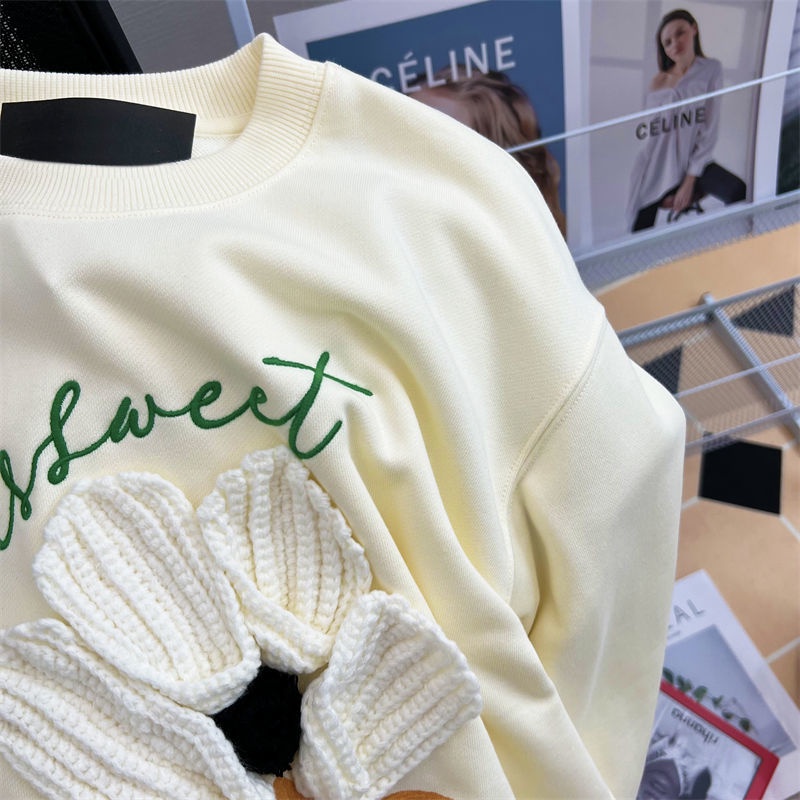 Áo sweater Dáng Rộng Họa Tiết Hoa Ba Chiều Thời Trang Mùa Thu Cho Nữ