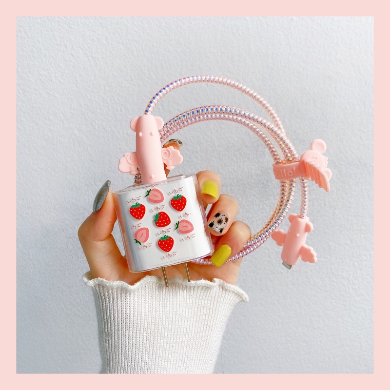 Vỏ bảo vệ dây cáp sạc nhanh USB Sanrio hình trái cây dễ thương cho IPHONE 18W 20W