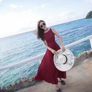 Đầm maxi xẻ tà dây lưng