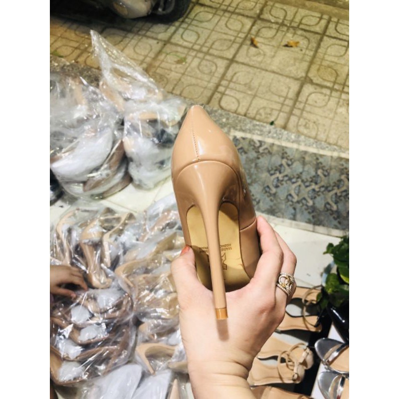 Freeship - GIÀY CAO GÓT BÍT MŨI LOUBOUTIN 11CM MÀU NUDE