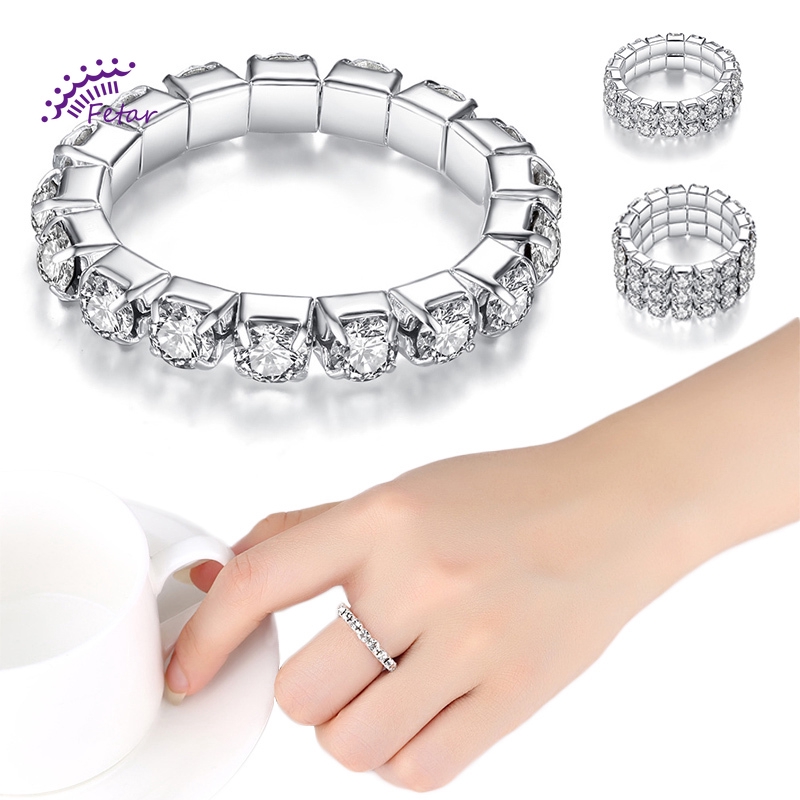 Nhẫn Đính Đá Zircon Co Giãn Nhiều Lớp Phong Cách Hàn Quốc