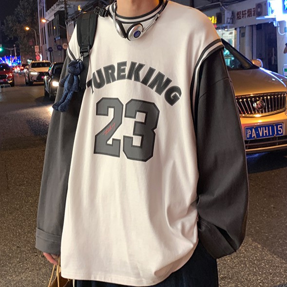 Áo thun dài tay dáng rộng in kỹ thuật số thời trang cho nam