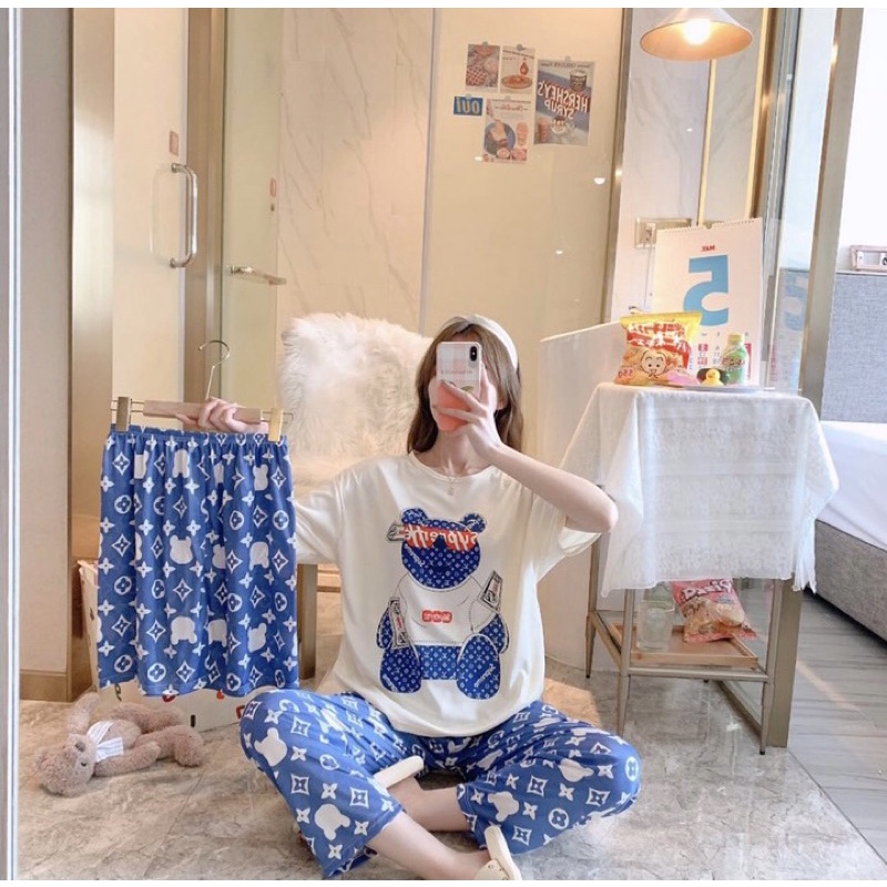 Đồ bộ mặc nhà 2 quần, Bộ thun Quảng Châu tay ngắn quần dài , set 3 món tay cộc, Ship Hoả Tốc trong 30’