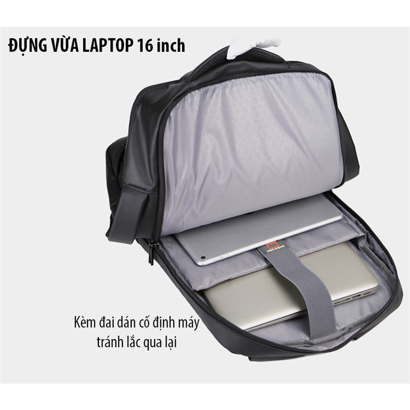 Balo du lịch đựng Laptop chống nước với đai gắn Vali, quai xách ngang kèm cáp sạc ẩn