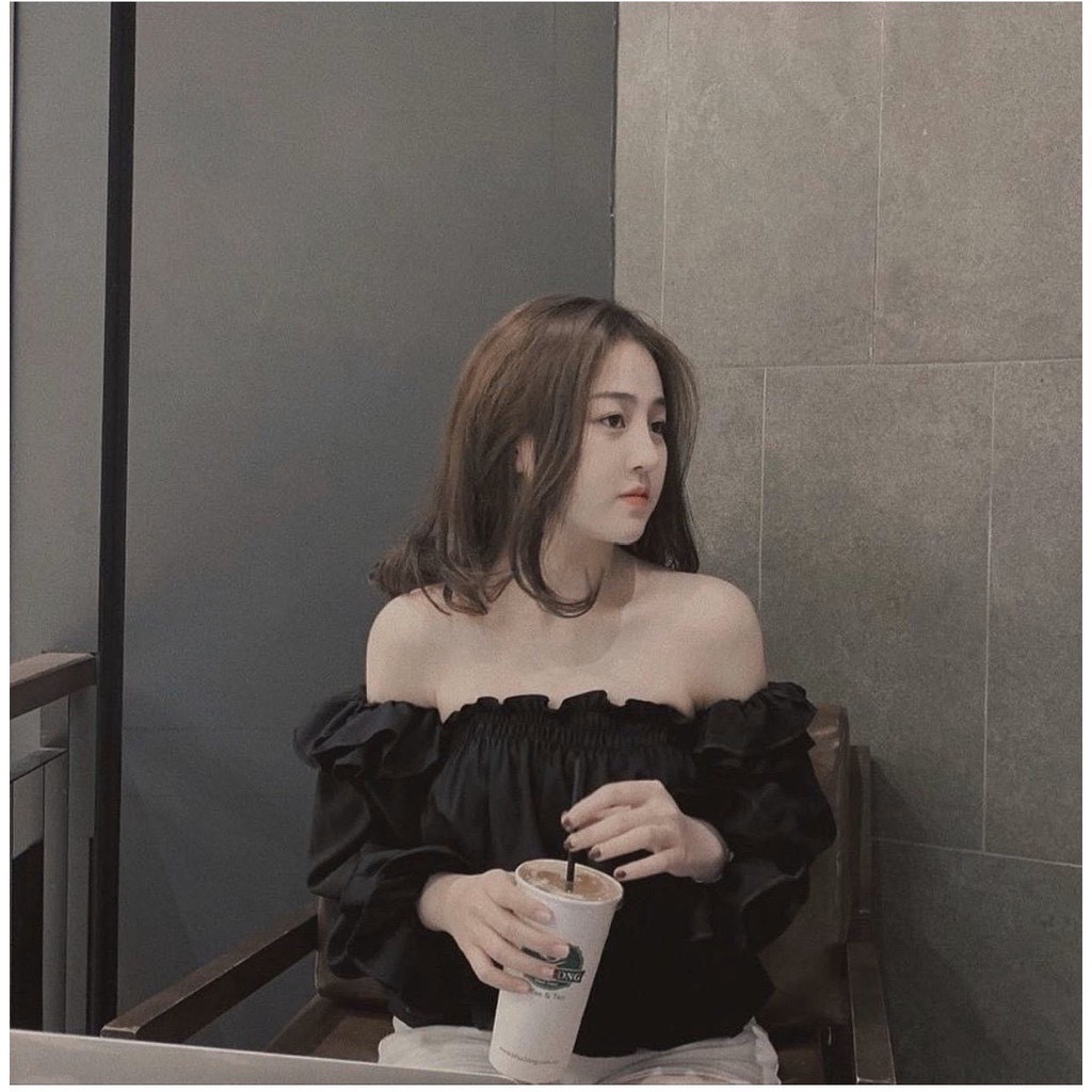 Áo Kiểu Maris Top Nhún Trễ Vai Tay Bo Chun Co Dãn Sang Chảnh 2 Màu Trắng/Đen 1161