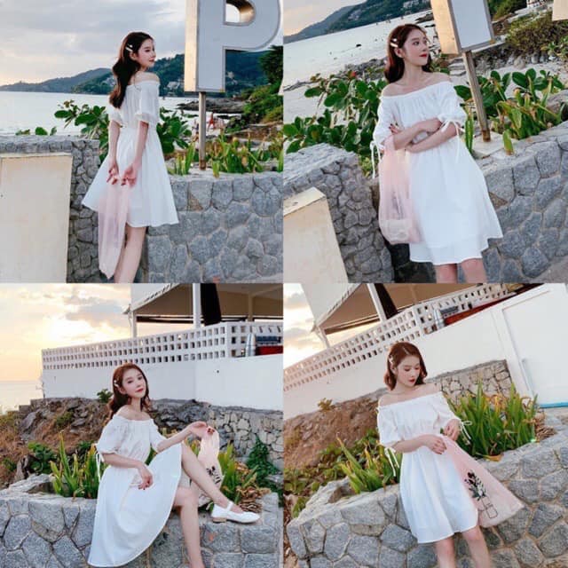 Đầm Nữ Lệch Vai Chít Eo Bèo