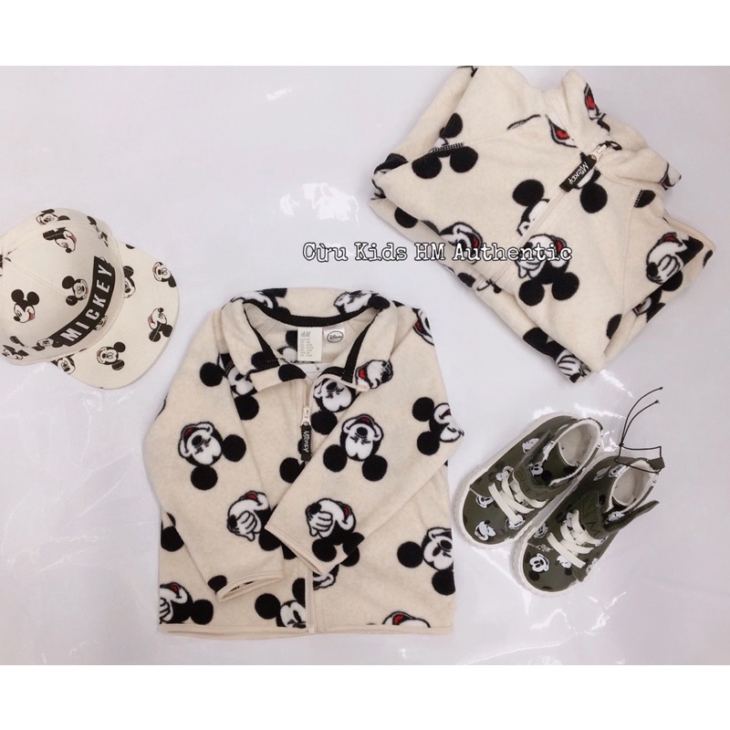 Áo khoác lông mỏng mickey kem Hm