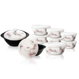 Bộ 7 thố sứ + 2 nồi đất Dongwha có nắp đậy cao cấp