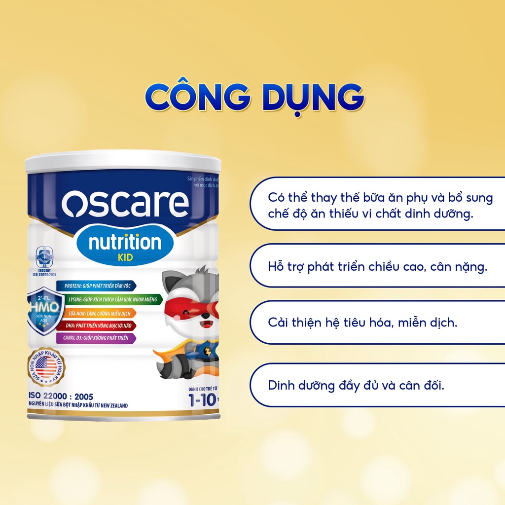 Sữa Bột OSCARE Nutrition Kid Giúp Tăng Chiều Cao Vượt Trội Cho Bé 400g-900g/Hộp
