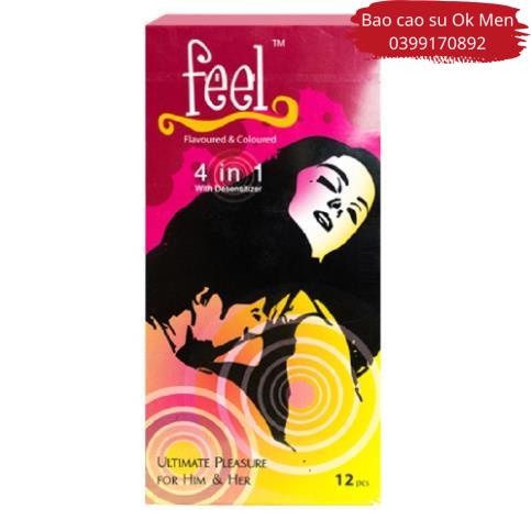 Bao Cao Su Feel 4 in1 Kéo Dài Thời Gian, BCS Gân Gai Lớn, Thắt Đầu Bao Hộp 12BCS